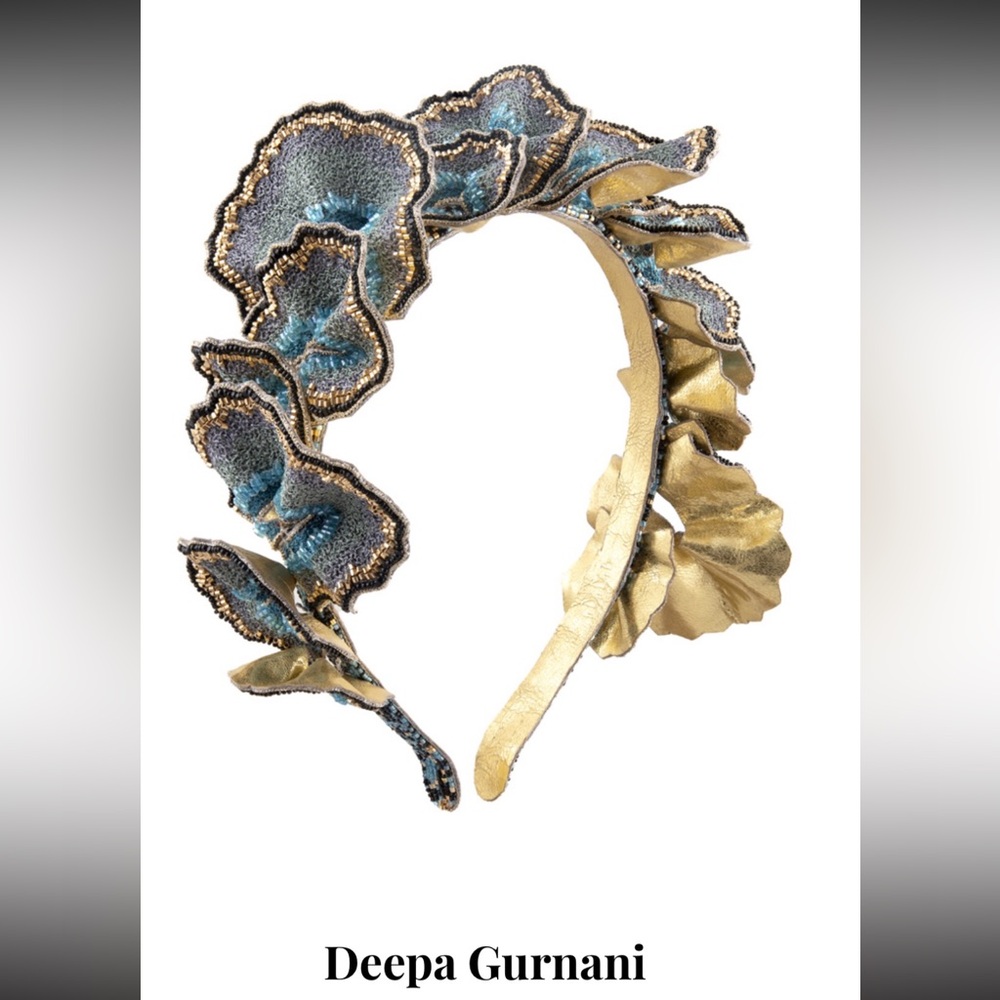 NEW Deepa Gurnani $750 Handmade Elegant Gold and Blue Headband